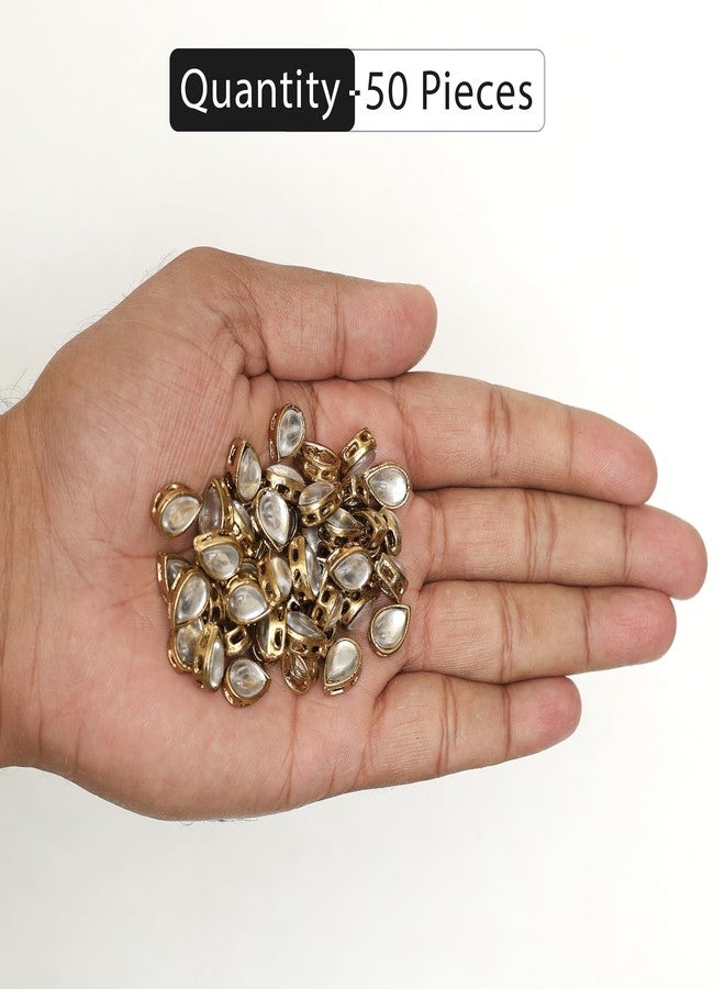 Embroiderymaterial Sew On Raised Kundan Stone/Rhinestone/Beads for Craft, Jewellery Making, Clothe Embellishment, Embroidery Work (50 Pieces, 10X12MM, Tear Drop Shape, Silver) - Image 4
